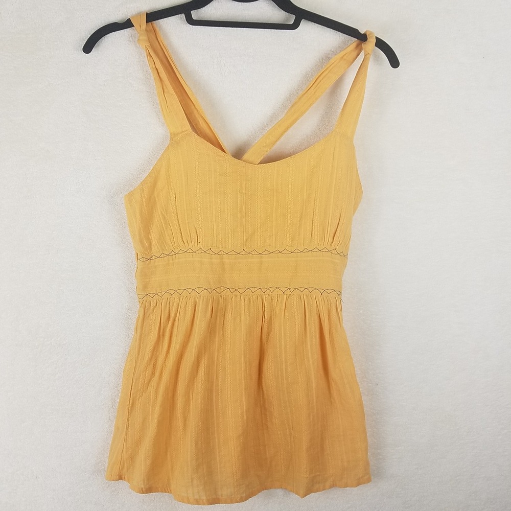 Gramicci Orange Textured Peasant Top XS halter embroidered adjustable bohocotton